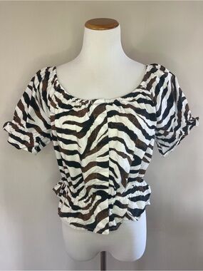 J. Crew Zebra Print Puff Sleeve Top